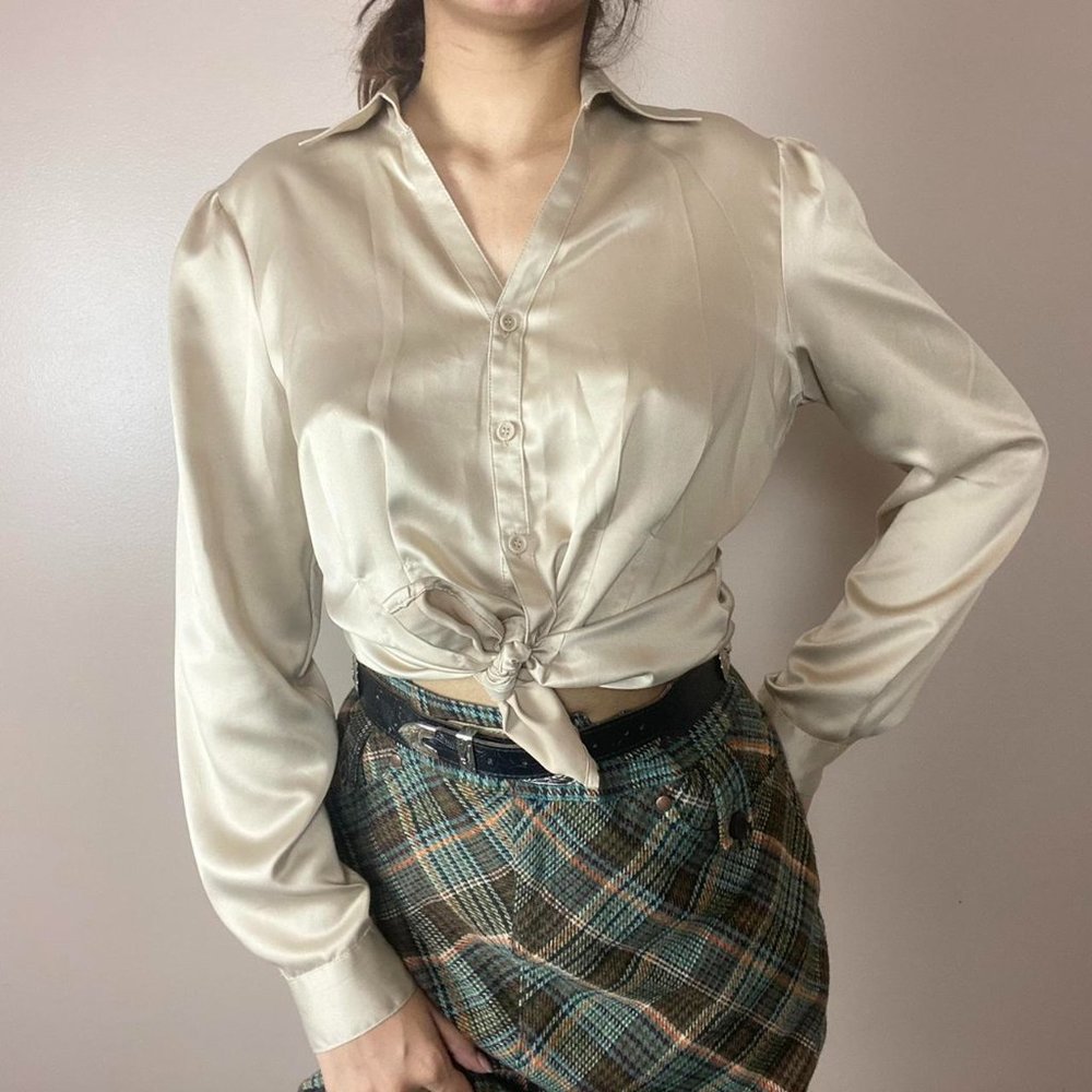 Champagne Silk Satin Long Sleeve